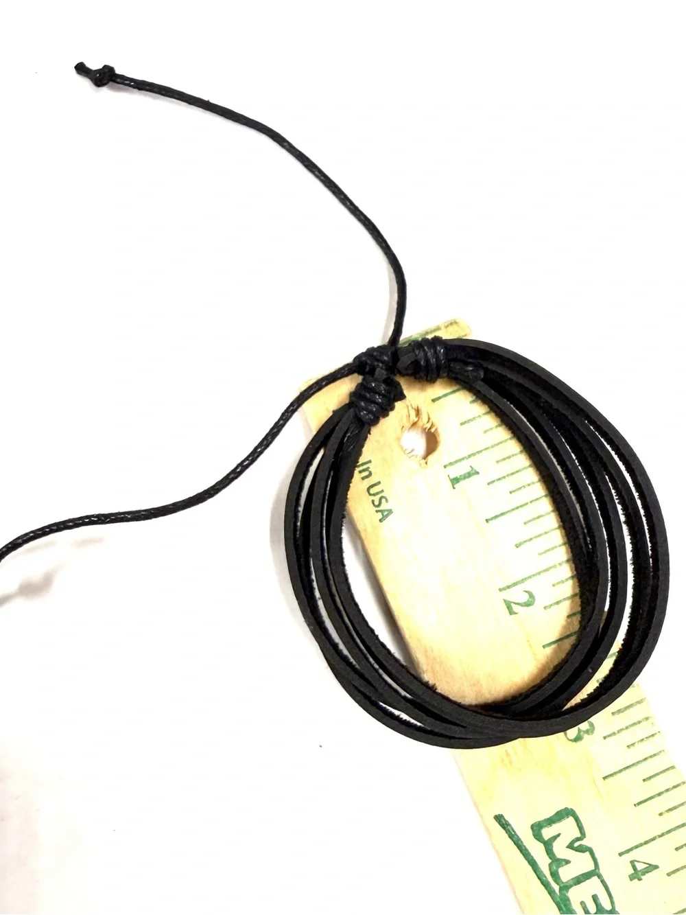 Black leather unisex bracelet with braided rope accents and ties nsb
